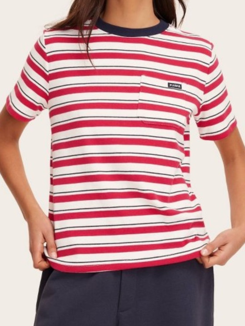 NWT PARKE X TARGET Crewneck Pocket Striped T Shirt Red/Navy Striped